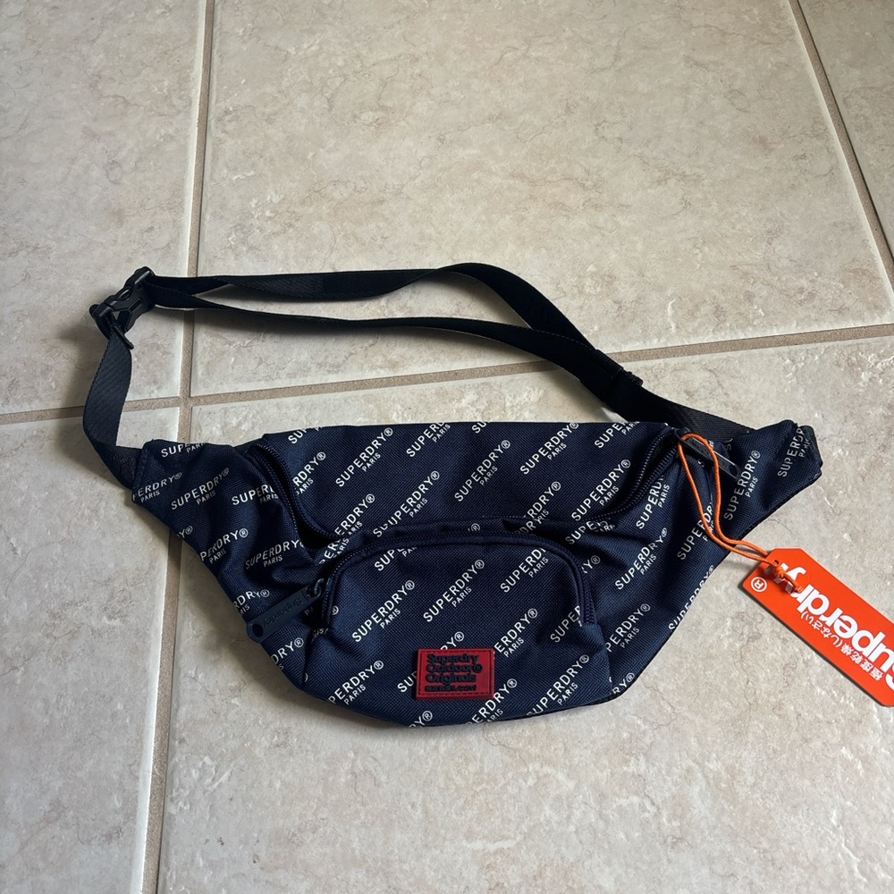 Superdry Black Logo Belt Bag with Red Patch